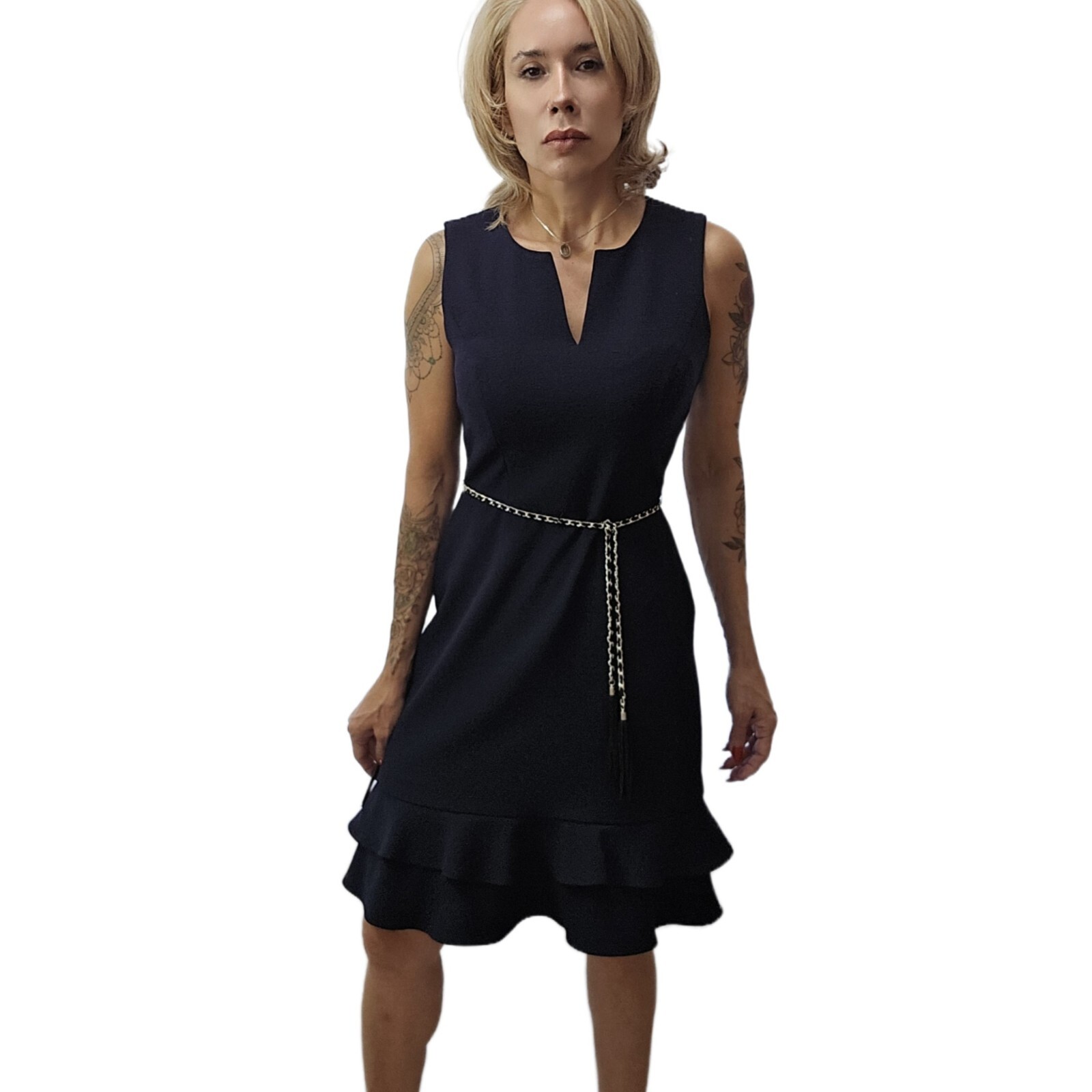 Karl Lagerfeld Women's Dress, Navy, Size 4, Chain Belt – Very Good Condition
