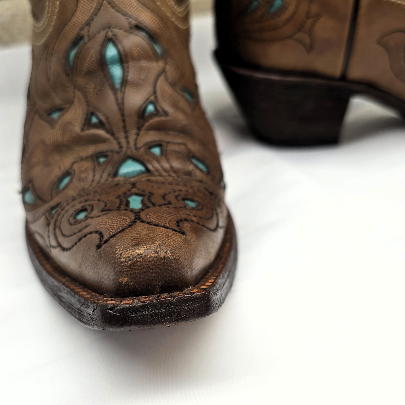 Corral Women’s Western Cowboy Boots Brown Turquoise Leather Size 7M