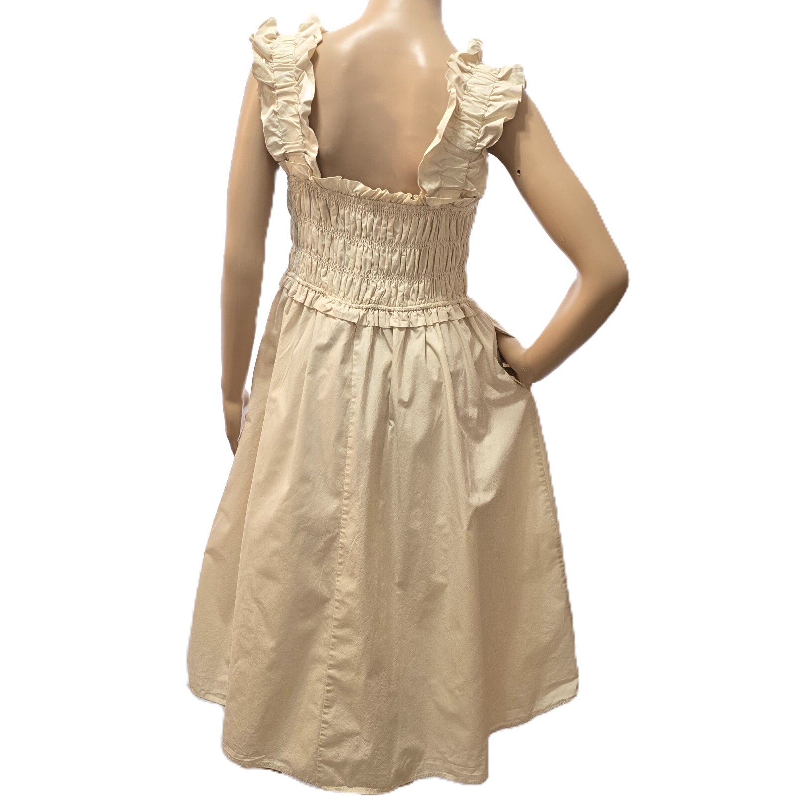 English Factory Women's Ruffled Shoulder Straps Midi Dress | Beige | Size S