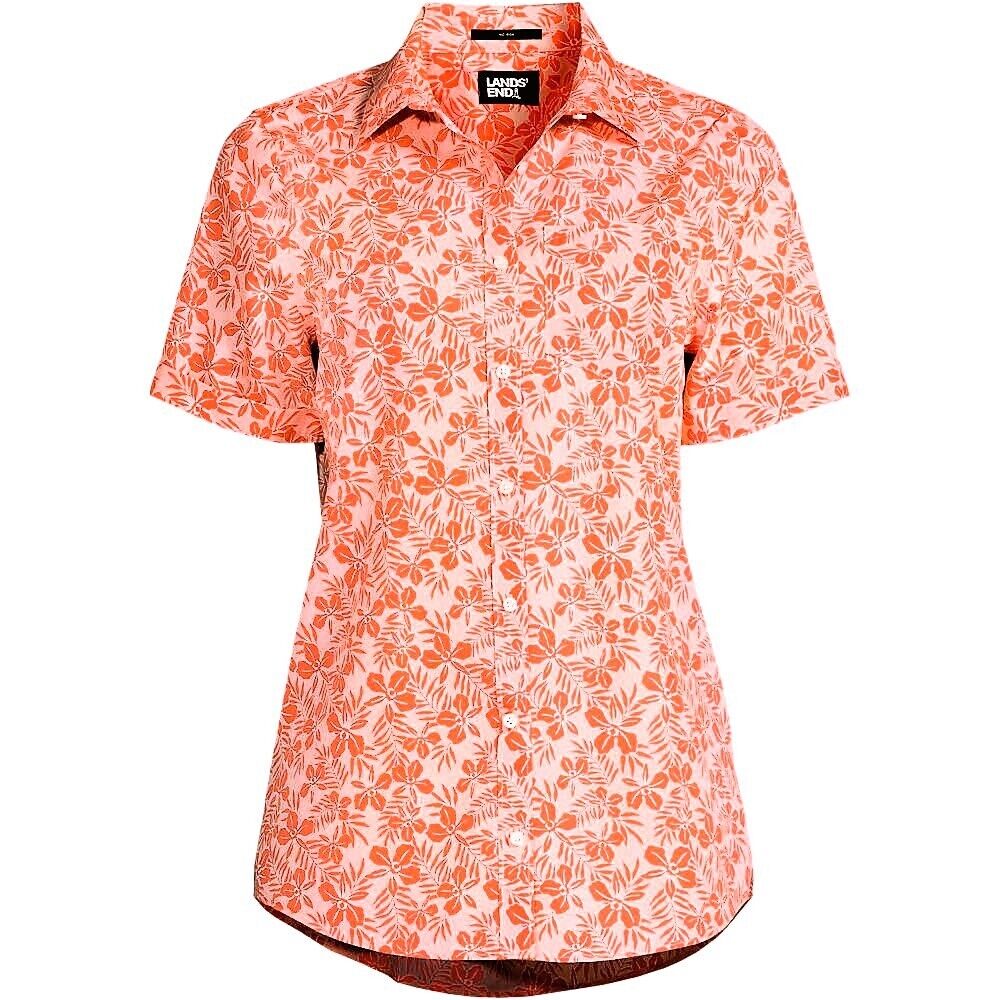Lands’ End Women’s Wrinkle-Free No-Iron Shirt – Size S, Crisp Peach Fern Floral