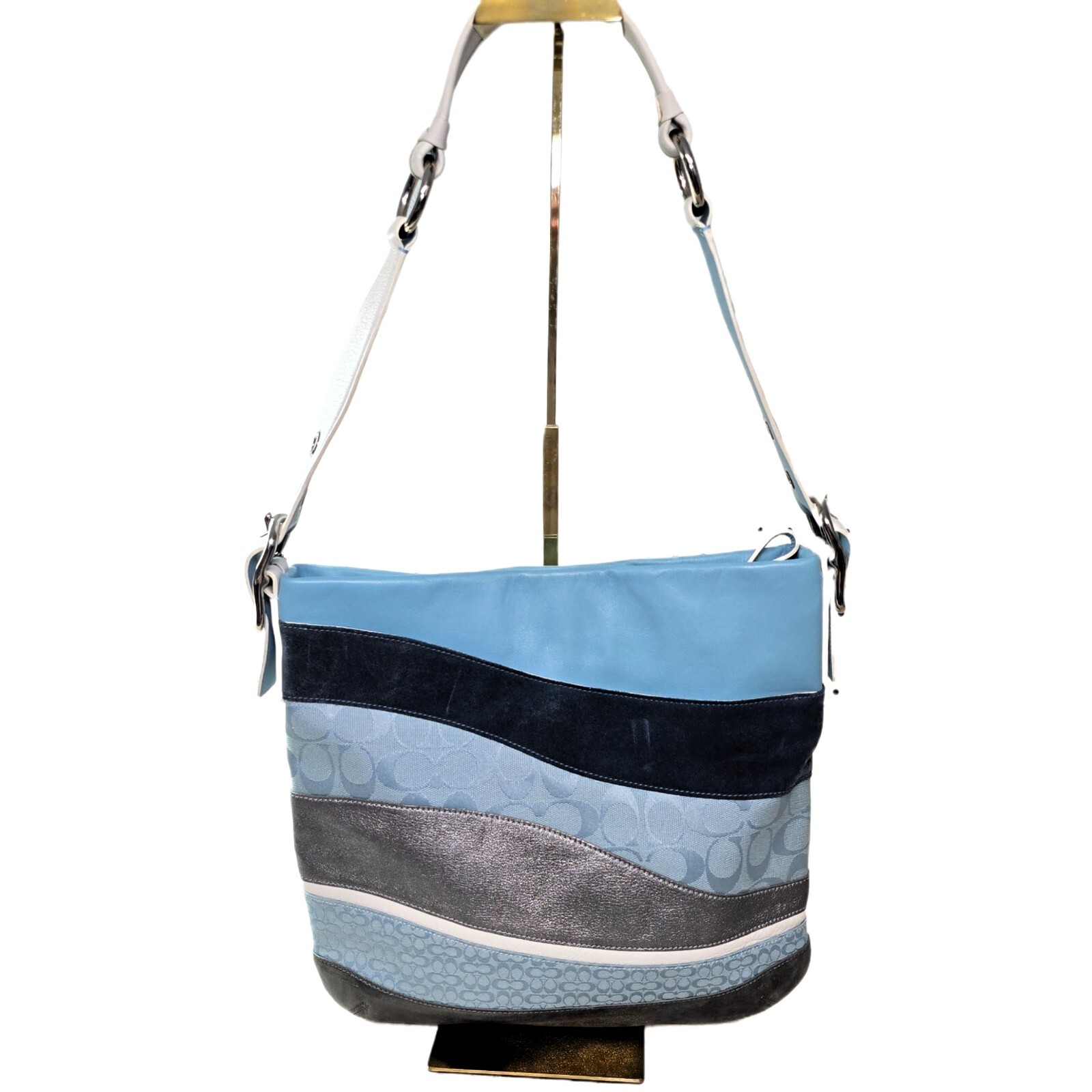 Coach Vintage Signature Wave Duffle Patchwork Hobo Bag – Blue #10653 – RARE