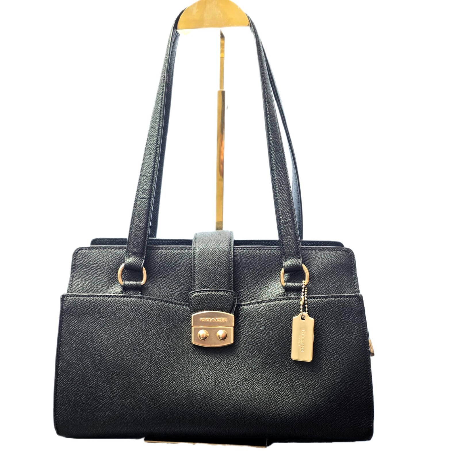 Coach Avary Carryall in Black Crossgrain Leather with Gold-Tone Hardware