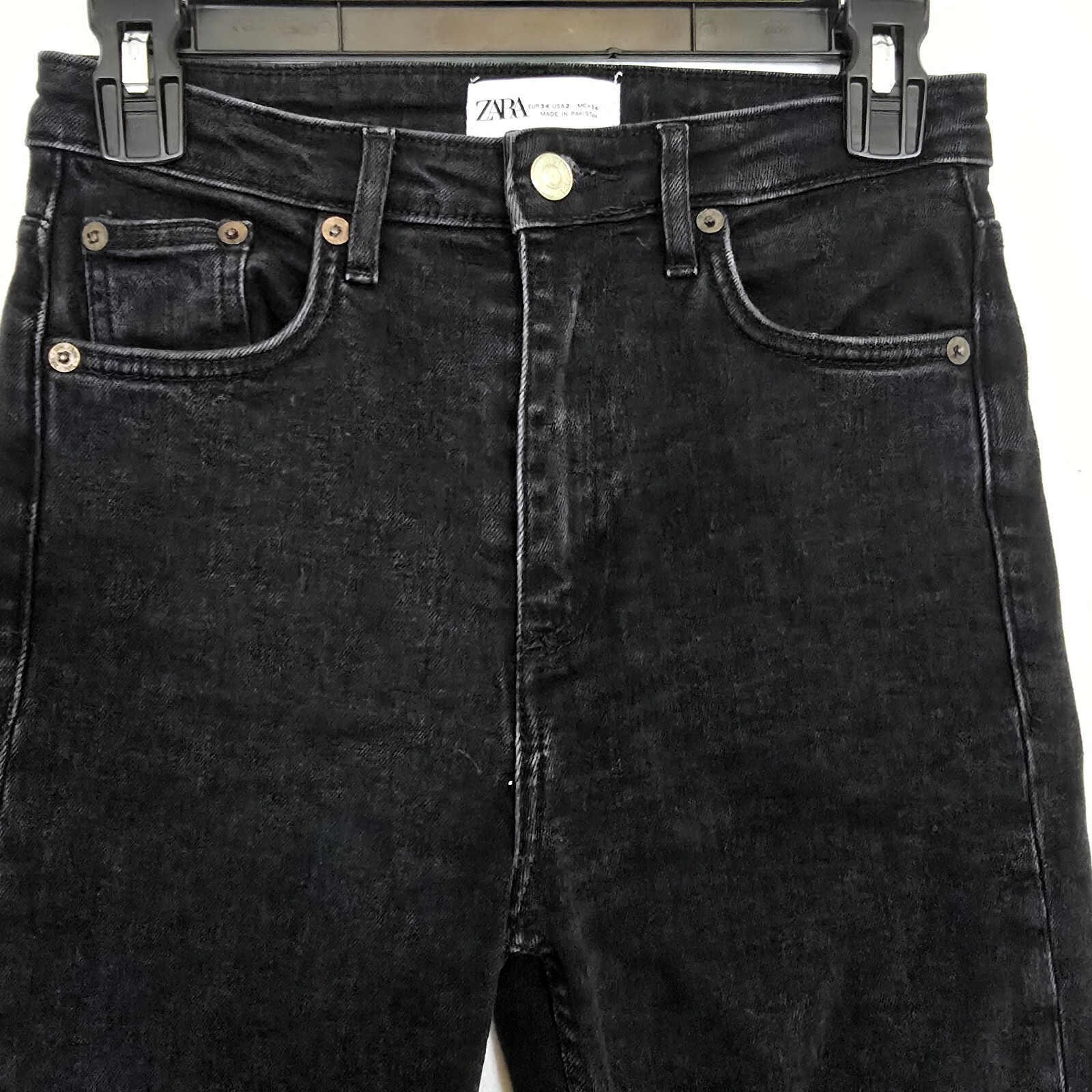 Zara Womens 2 Black High Rise Skinny Jeans Split Hem Stretch Denim Pants