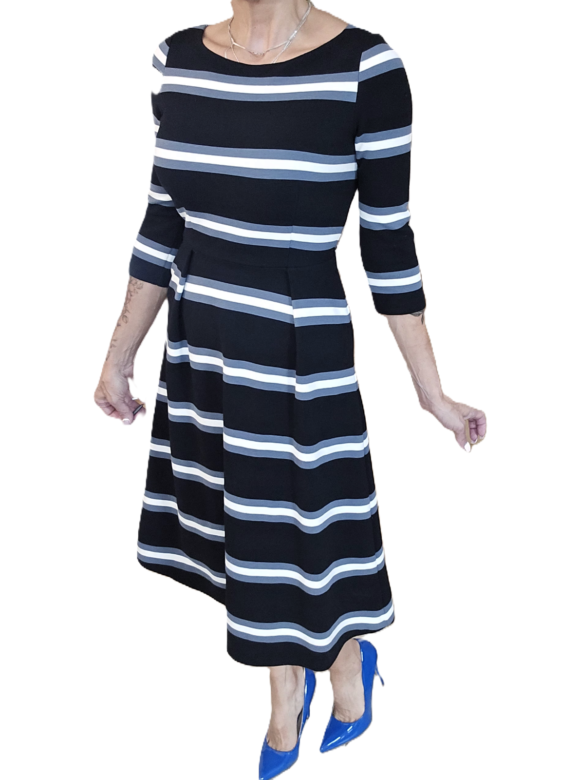 Boden Dress Women’s Size 4 - Black Stripe, Fit & Flare, Midi, with Pockets!