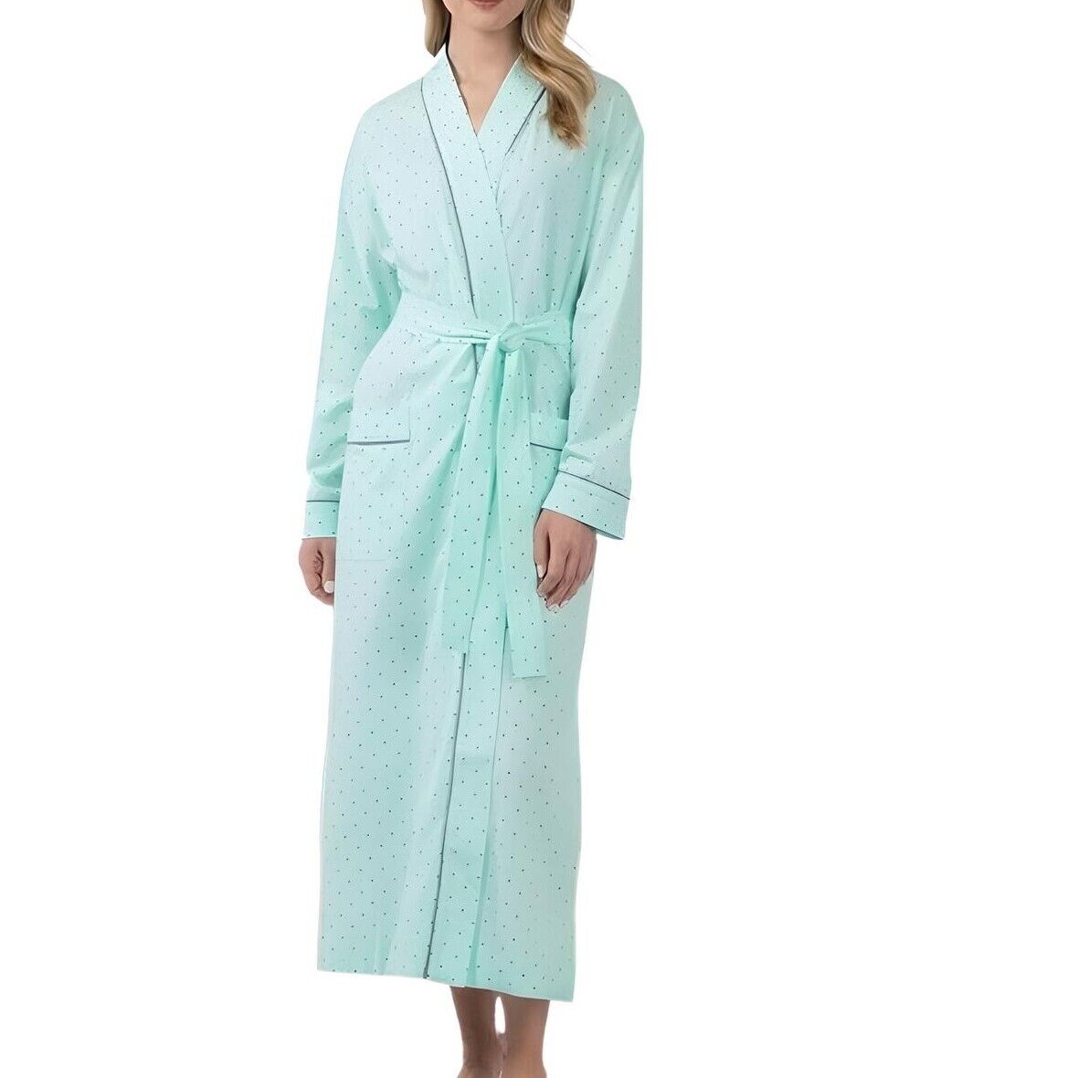 PajamaGram Women's Classic Polka Dots Long Robe M/L – 100% Cotton NWT