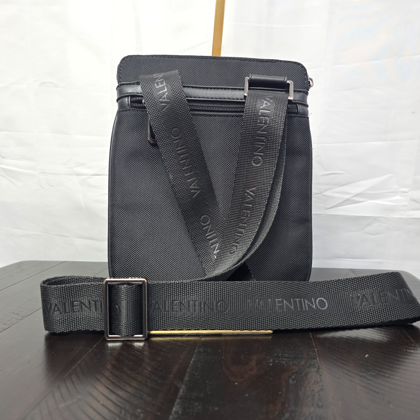 Valentino Men's Anakin Black Flight Crossbody Bag Canvas Leather Trim - Used