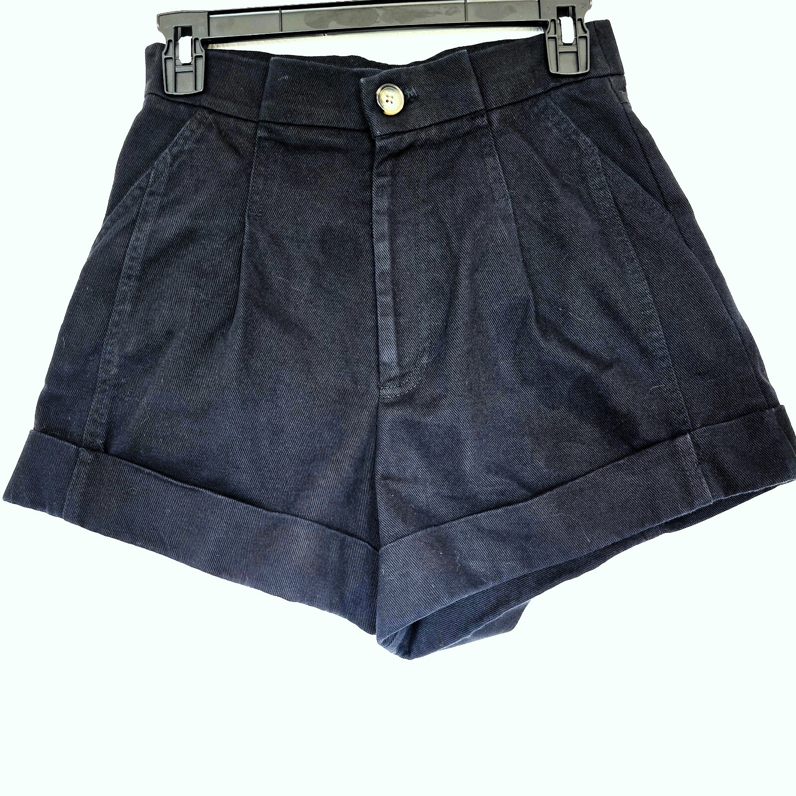 Zara Women's Black High-Waist Paperbag Shorts S 100% Cotton Pleated