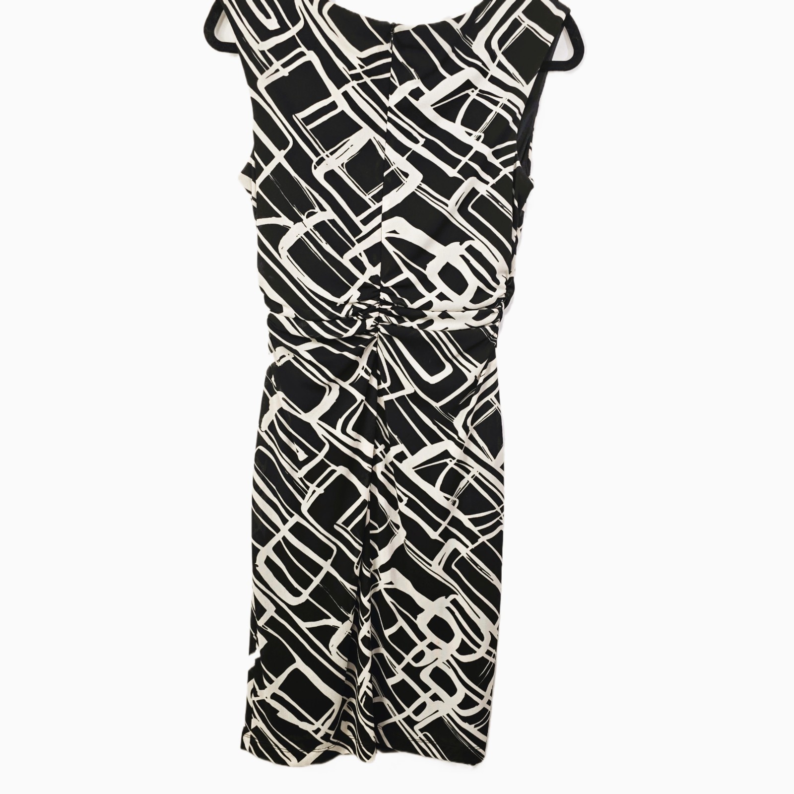 David Meister Women's Black White Abstract Midi Dress Size 8 Made in USA