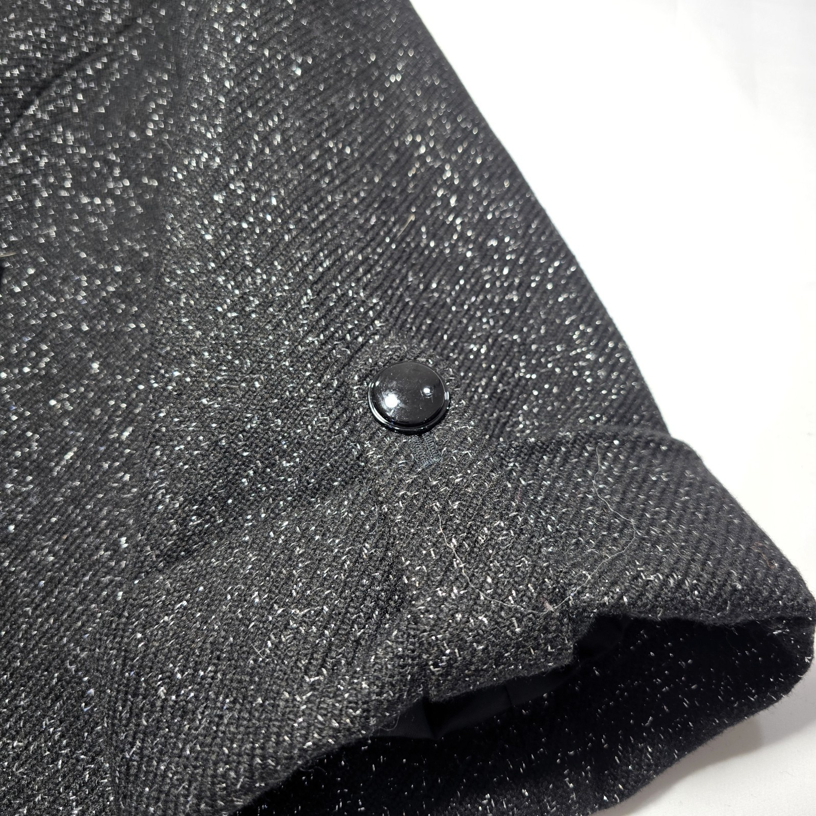 Halogen Virgin Wool Double-Breasted Black Silver Metallic Blazer Large