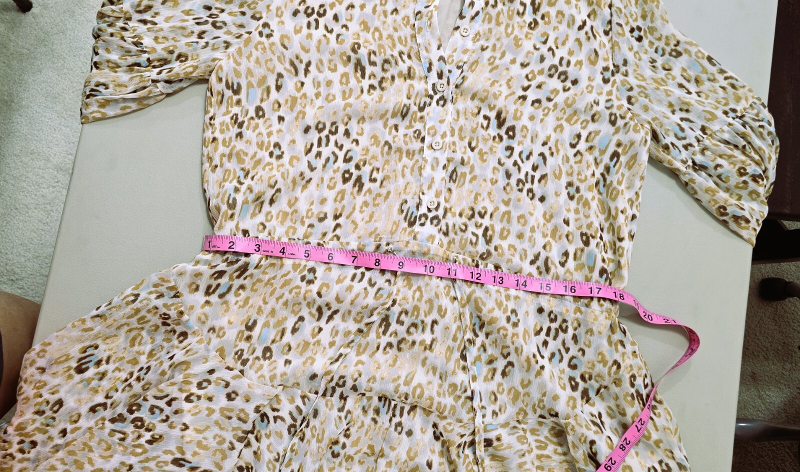 Olivaceous Women's Long Sleeve Dress (Size S): Leopard Printed Tunic V-Neck Mini