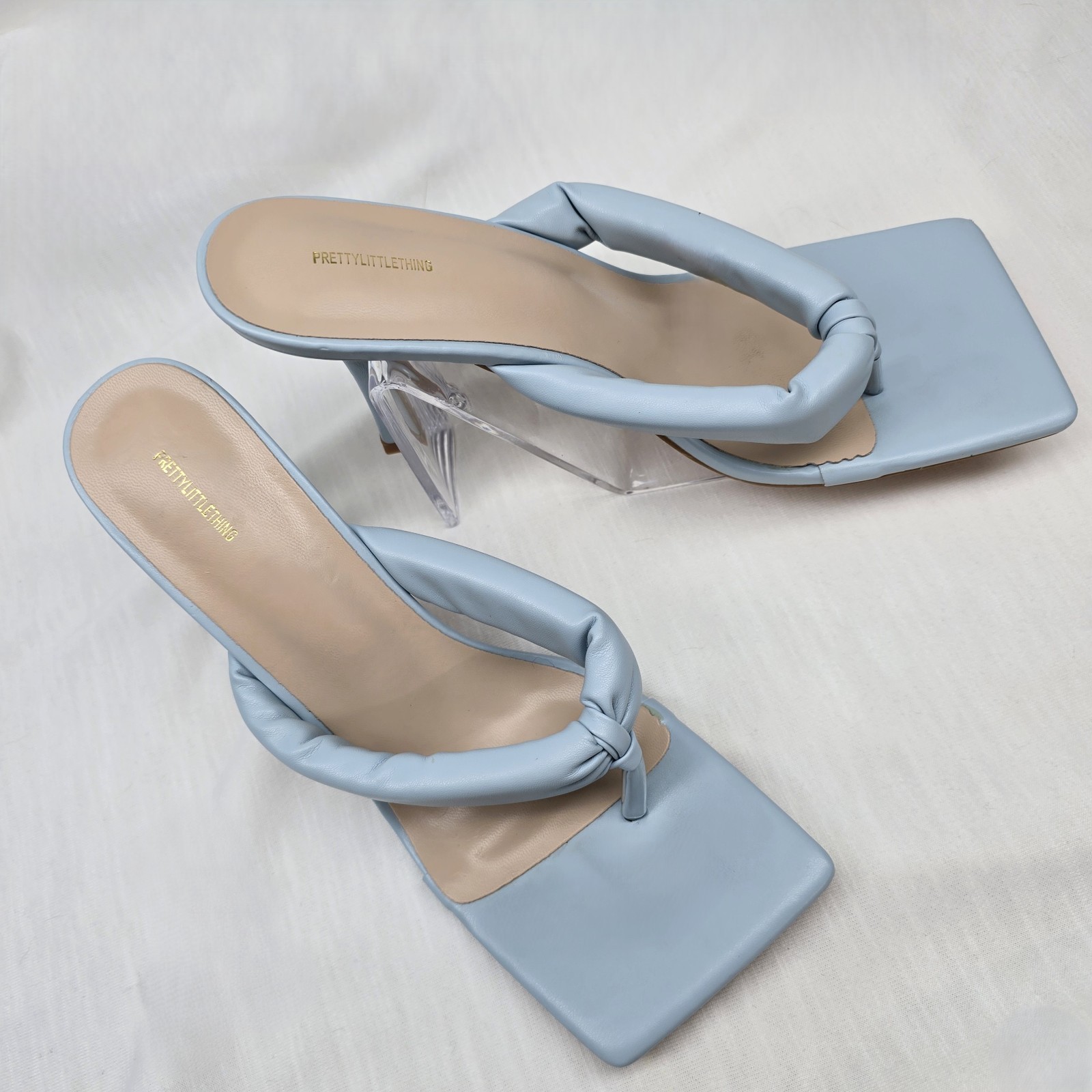 PrettyLittleThing Women's Blue Square Toe Thong Mid Heel Sandals US 8 – New