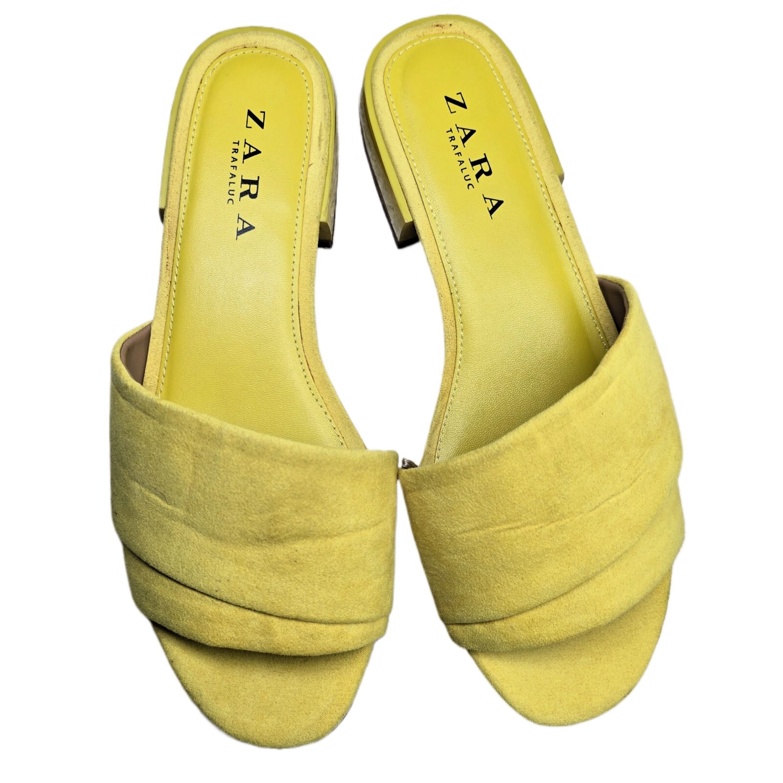 Zara Women's TRAFALUC Velvety Open Toe Heel Sandals Size EUR 37 Yellow - US SZ 6