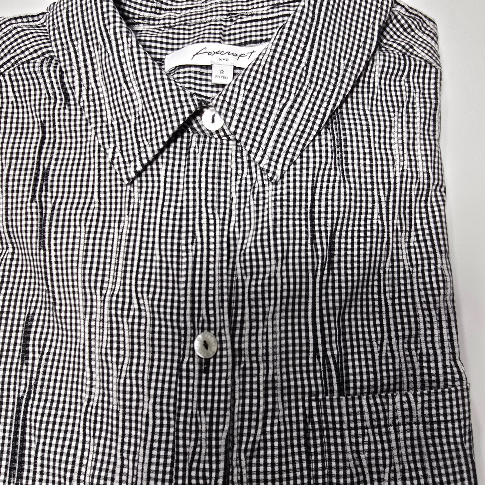 Foxcroft Women's Textured Gingham Stretch Shirt Black & White Size 8