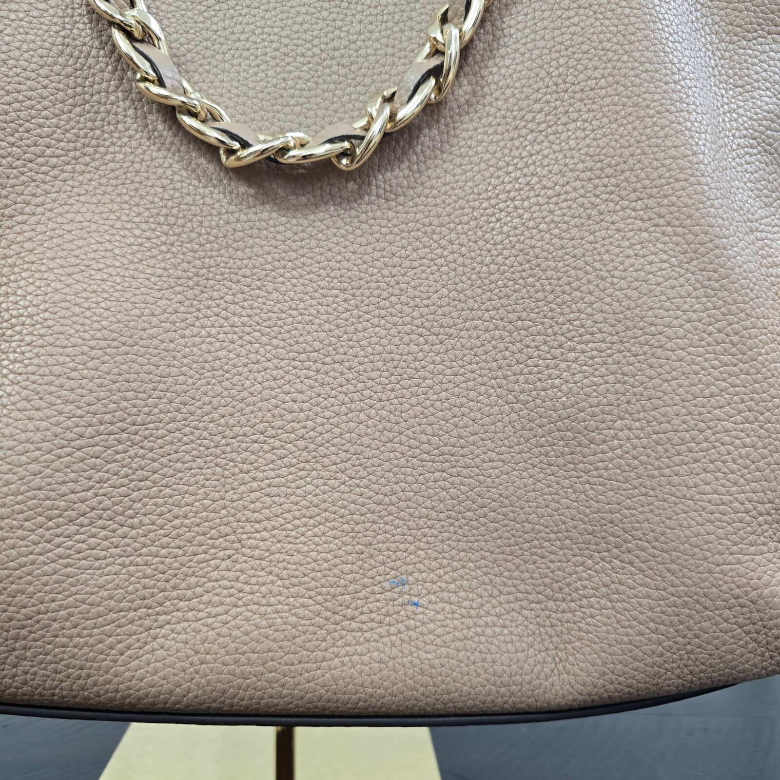 Michael Kors Harper Tote Large Khaki Shoulder Bag Leather Gold Chain MK