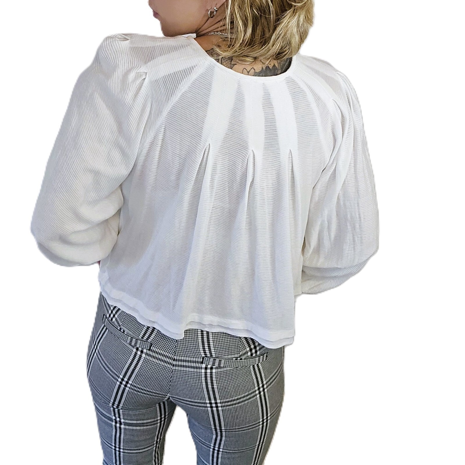 Free People Long-Sleeve Ivory Top - Size XS, Relaxed Fit with Balloon Sleeves