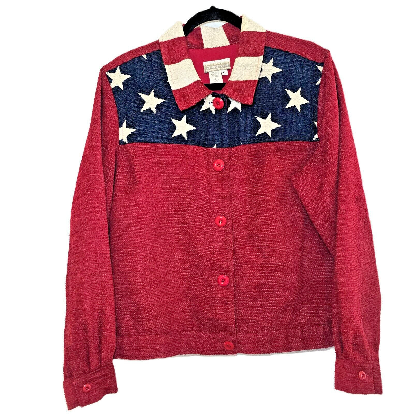 Coldwater Creek Women's Textured Button Down Jacket PL – Patriotic American Flag
