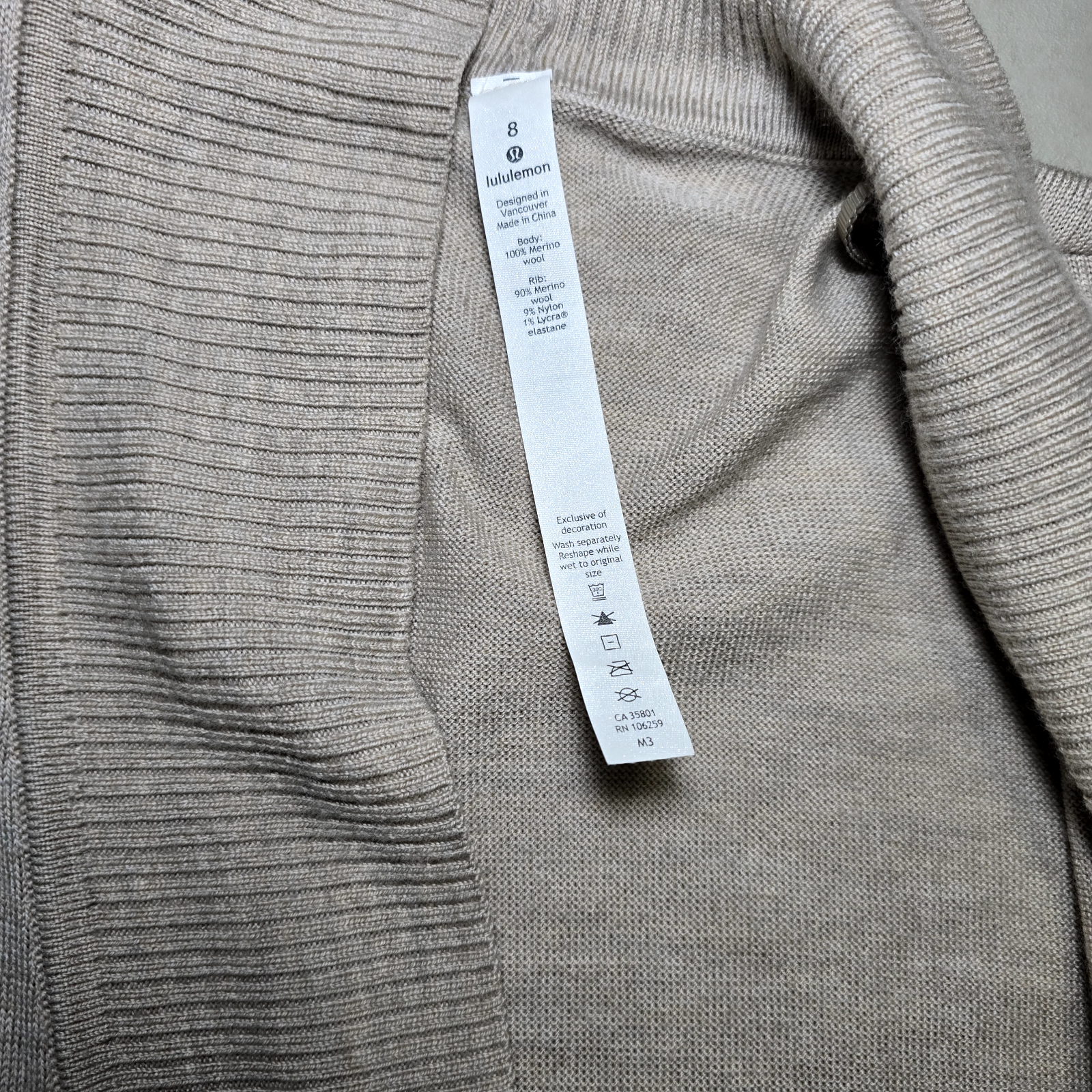 Lululemon Merino Wool Cardigan Sweater – Size 8 – Cream