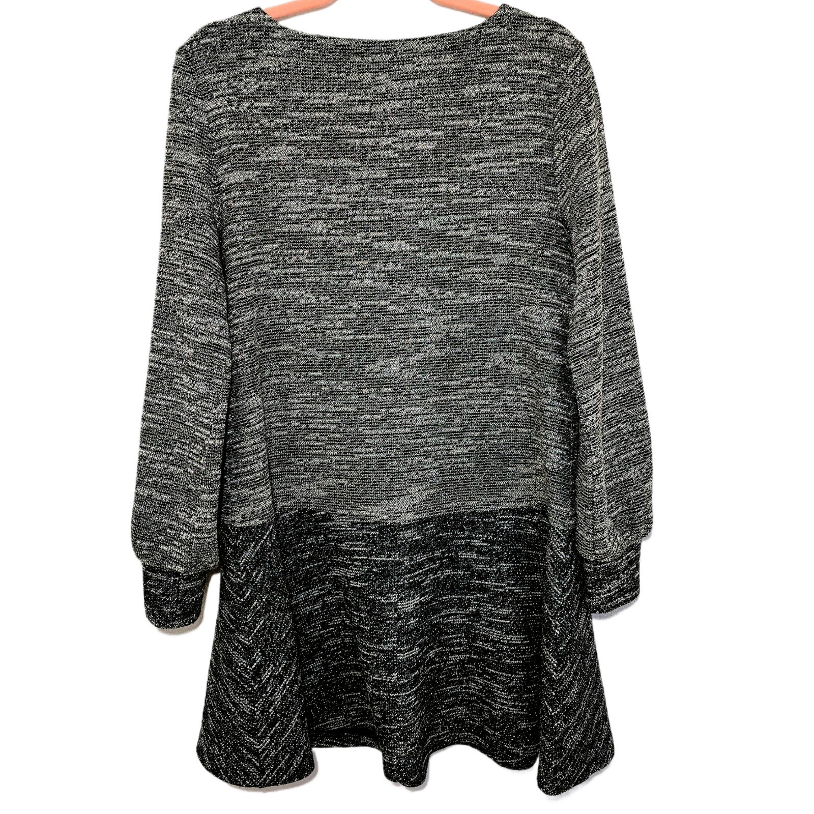 LOFT Women's Metallic Gray Sweater Dress, Medium, Balloon Sleeve, Fit & Flare