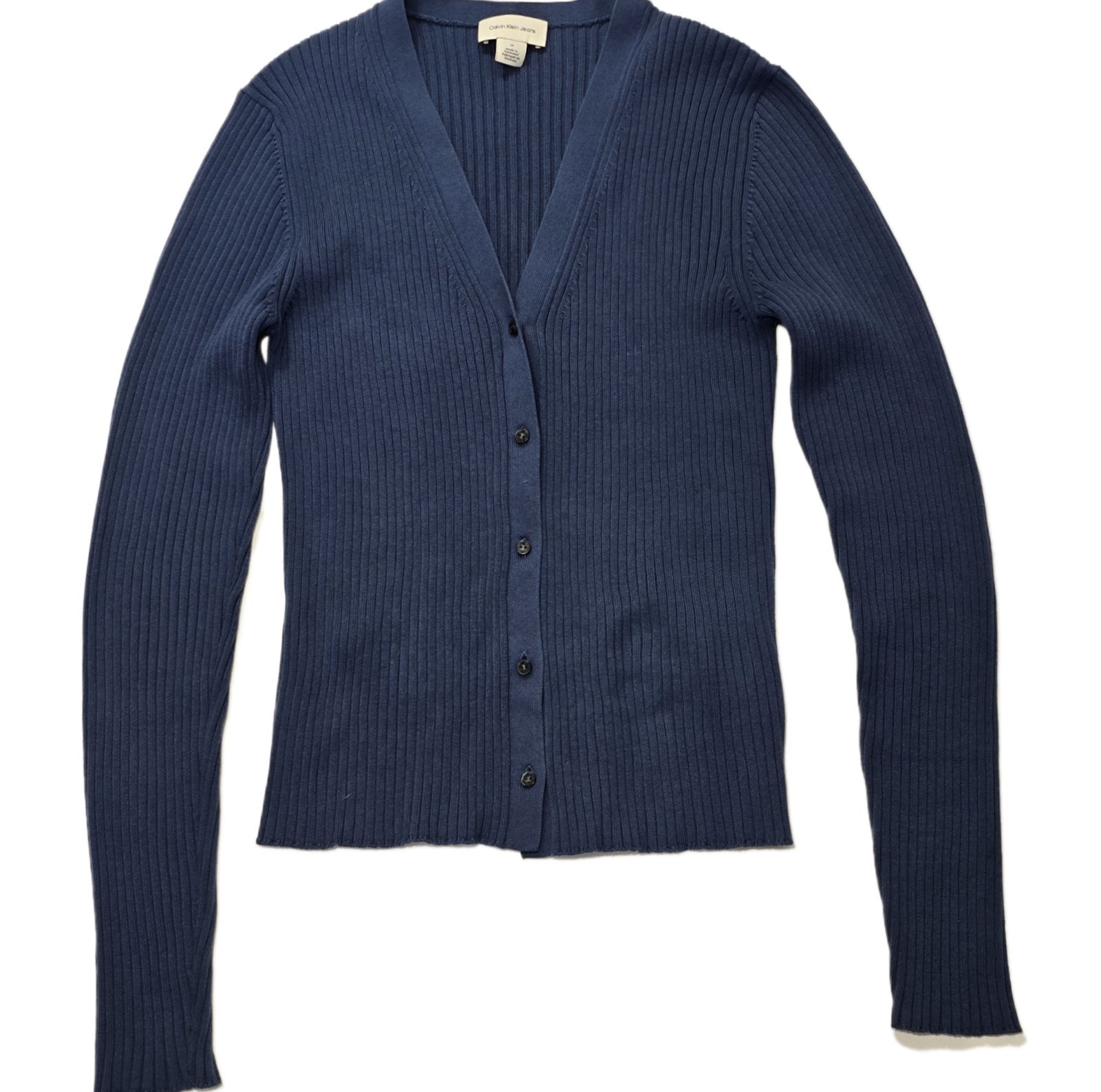 Calvin Klein Women’s Ribbed Cotton Cardigan Sweater Navy Blue Size M