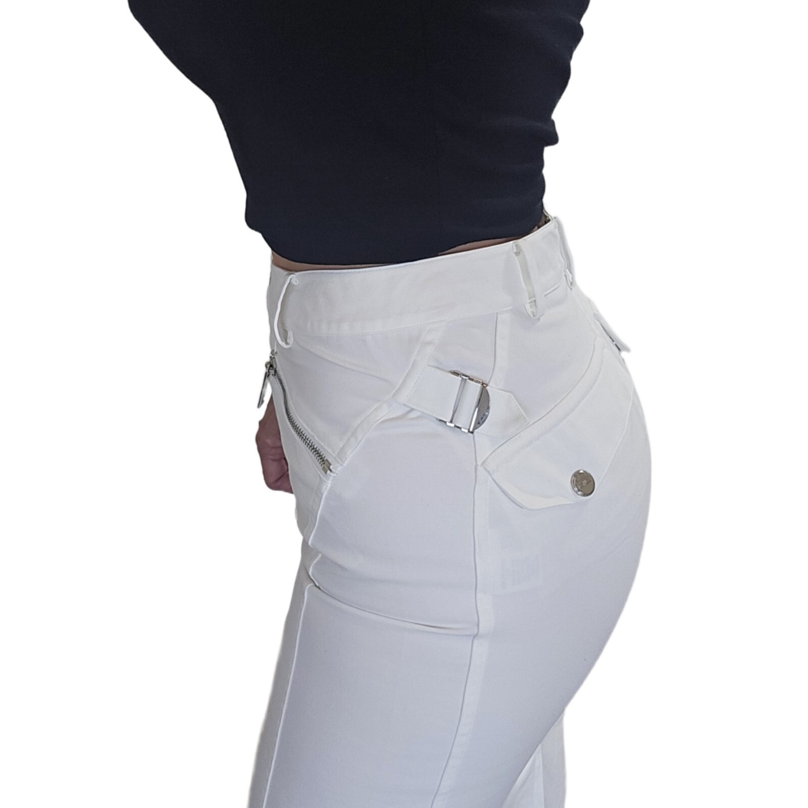 Ralph Lauren Black Label Skirt Womens SZ 6 White Cotton Pencil Flap Pockets