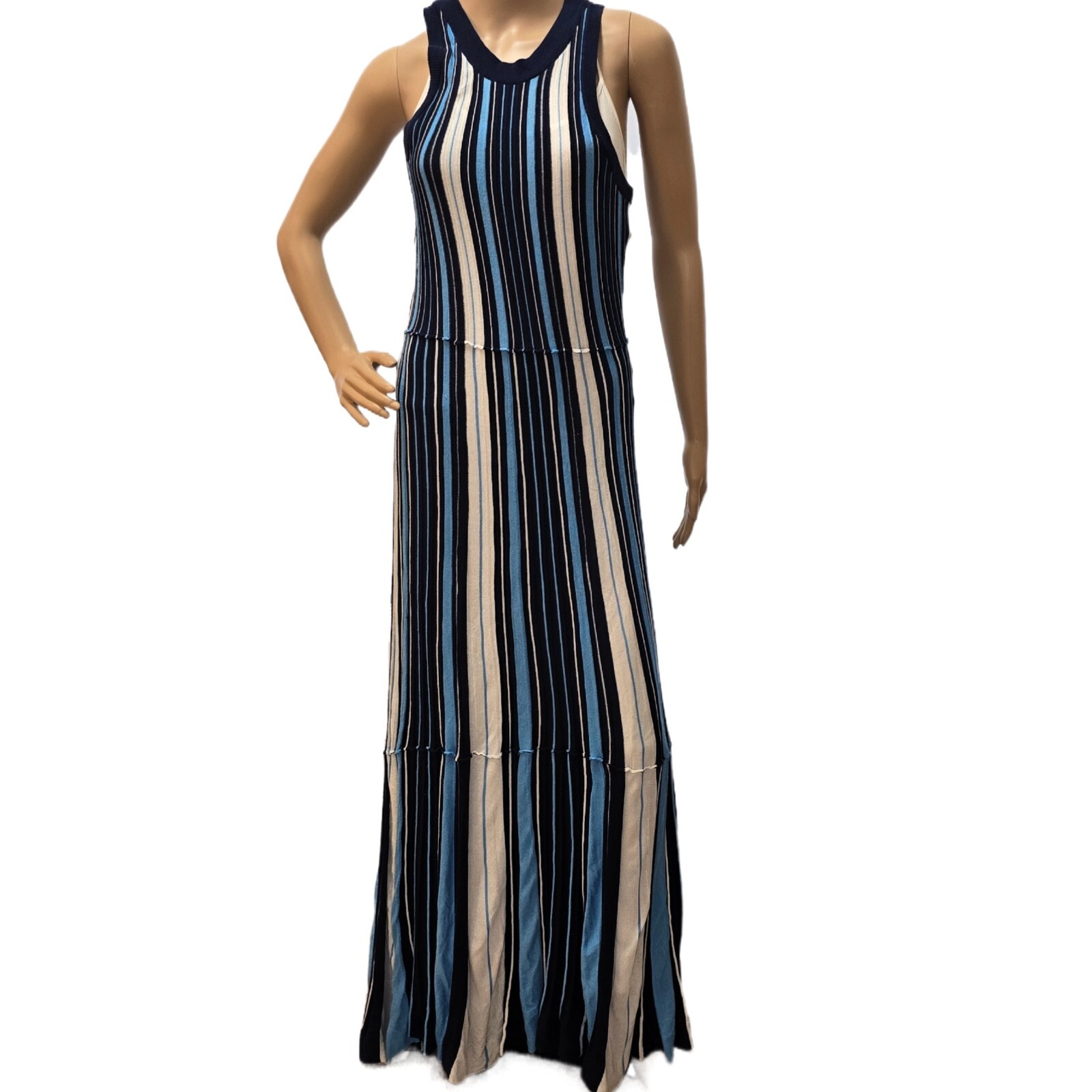 Anthropologie Maeve Lisanne Sweater Maxi Dress – Size S, Blue and White Striped