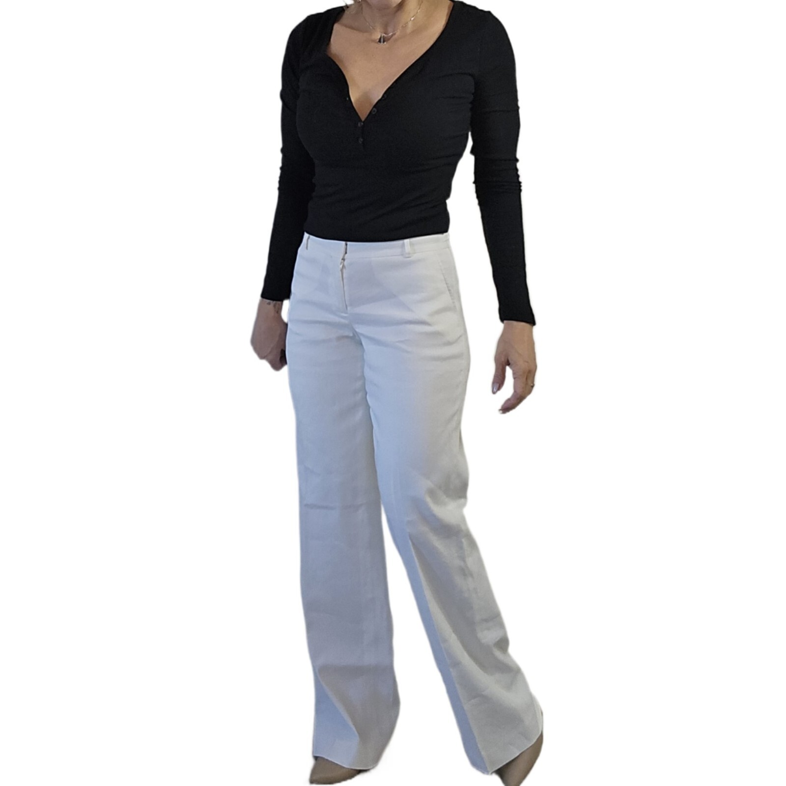 CLASSIQUES ENTIER Women’s White Linen Blend Dress Pants - Size 4 X 34 Tall