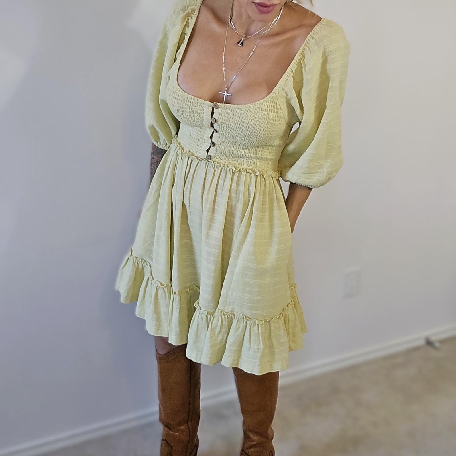 Free People Romantic Yellow Mini Dress – A Stunning Choice for Women, Size XS