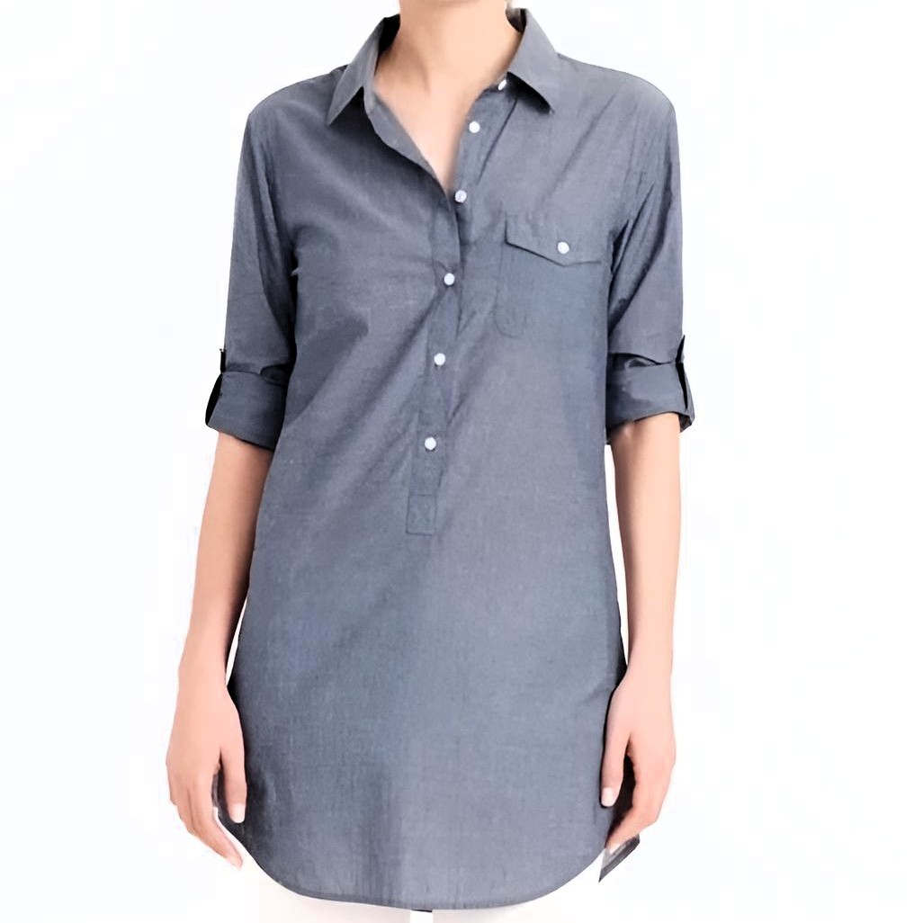 J.Crew Factory Chambray Tunic Top Women’s Size S Light Blue Cotton