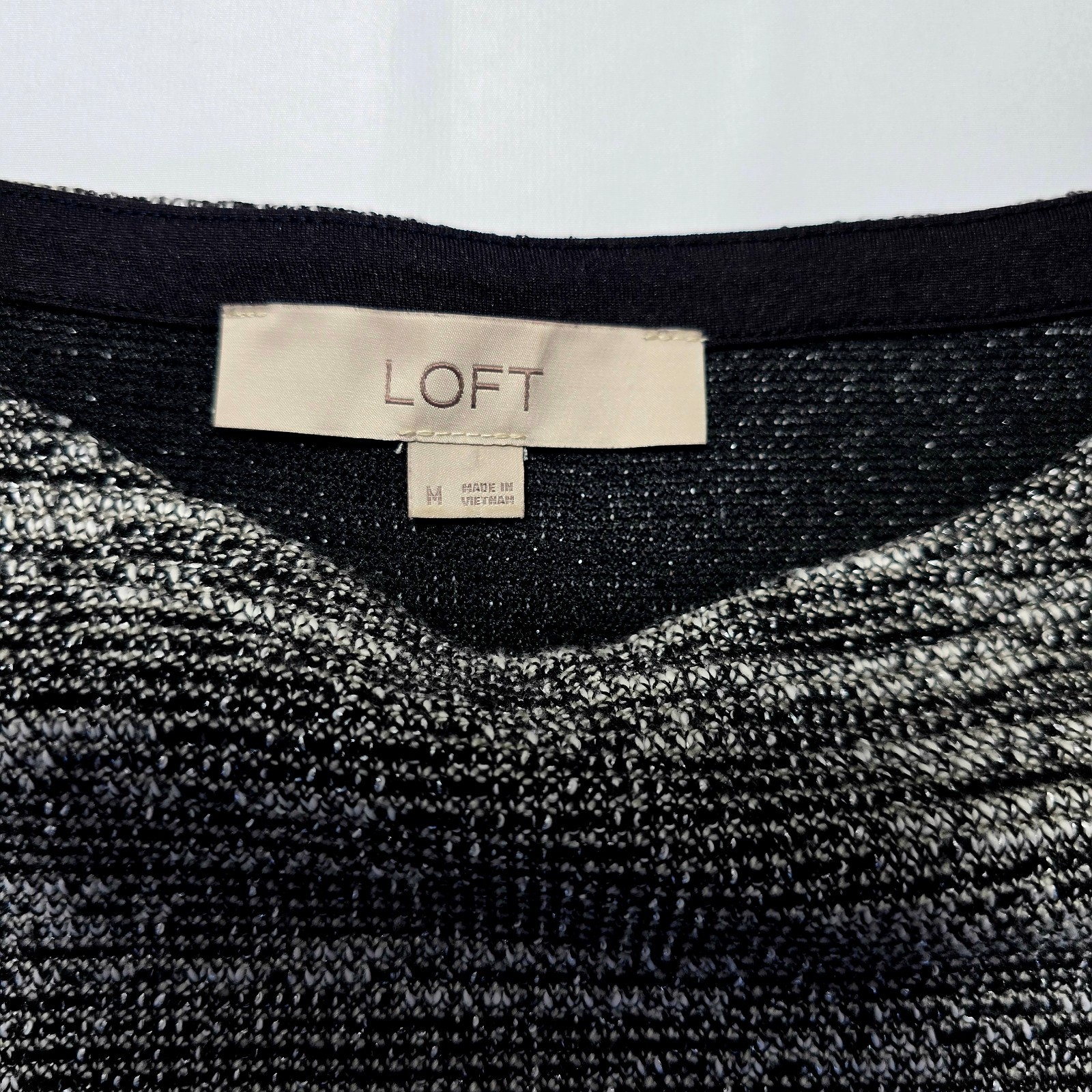 LOFT Women's Metallic Gray Sweater Dress, Medium, Balloon Sleeve, Fit & Flare