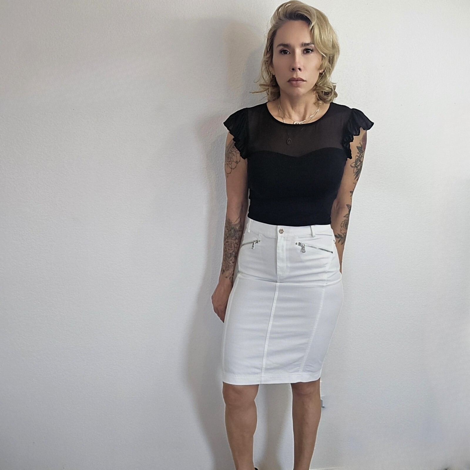 Ralph Lauren Black Label Skirt Womens SZ 6 White Cotton Pencil Flap Pockets
