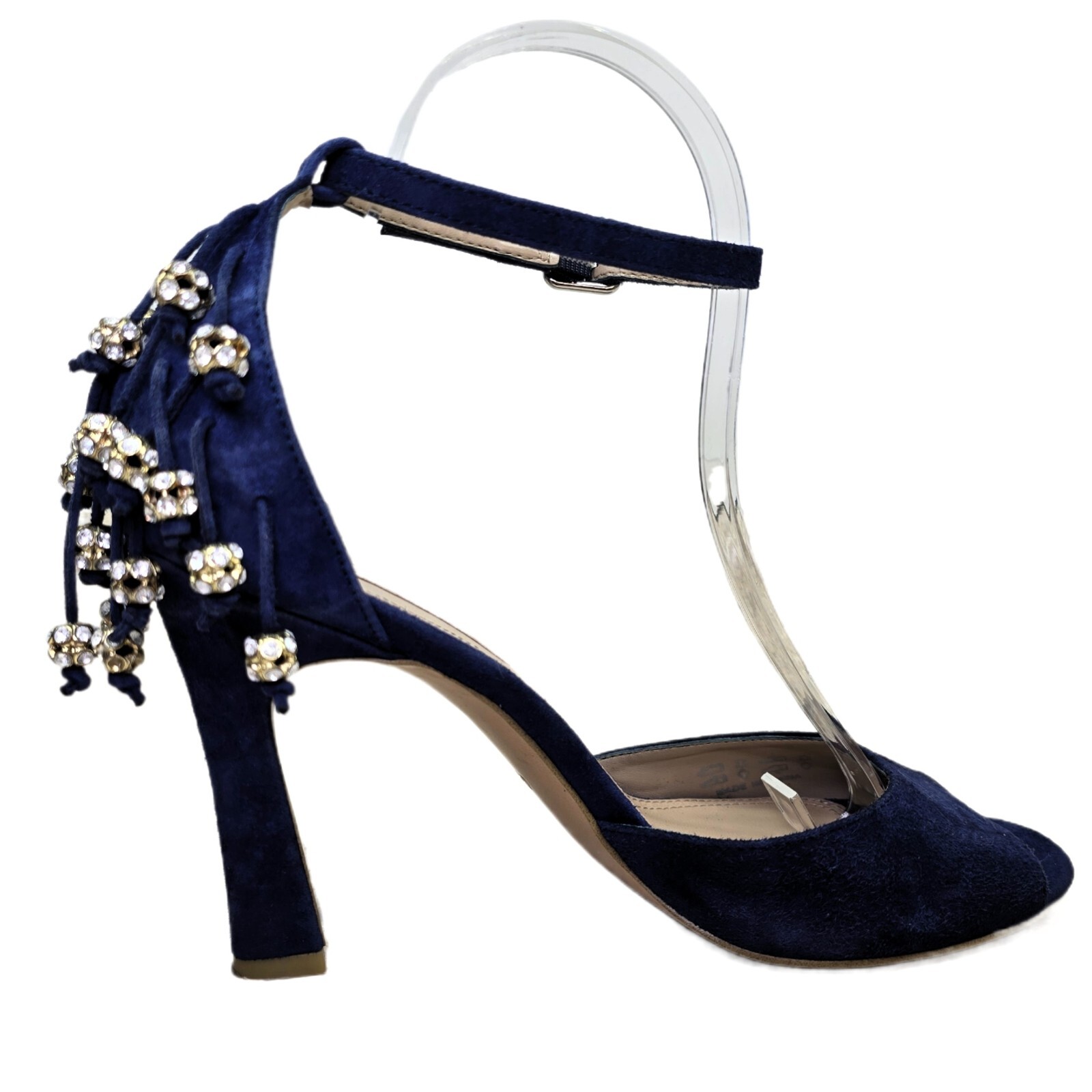 BCBG MAXAZRIA Women’s Size 8 Suede Heeled Sandals with Rhinestone Accents
