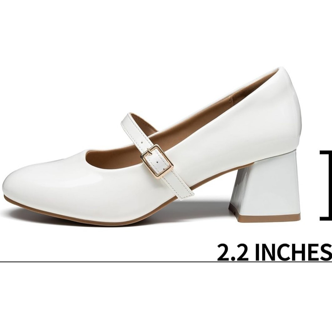 Trary Women's White Patent Mary Jane Chunky Heels Pumps Size 9M New