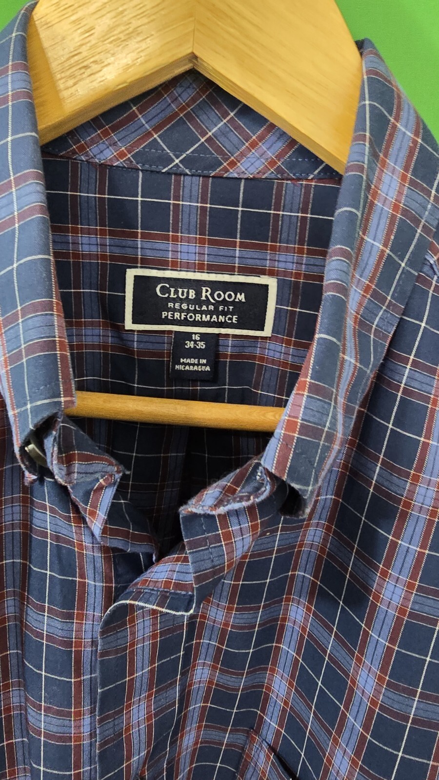 Club Room Men's Size 16 (32/33) - Navy Classic Fit -Twill Tattersall Dress Shirt