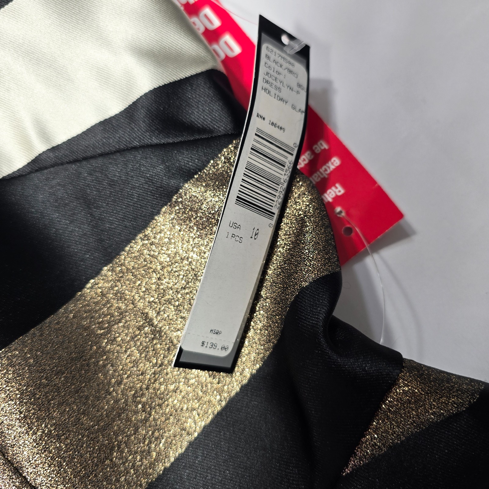 NWT TAHARI Women’s Sleeveless Striped Gold Black Fit & Flare Dress Sz 10