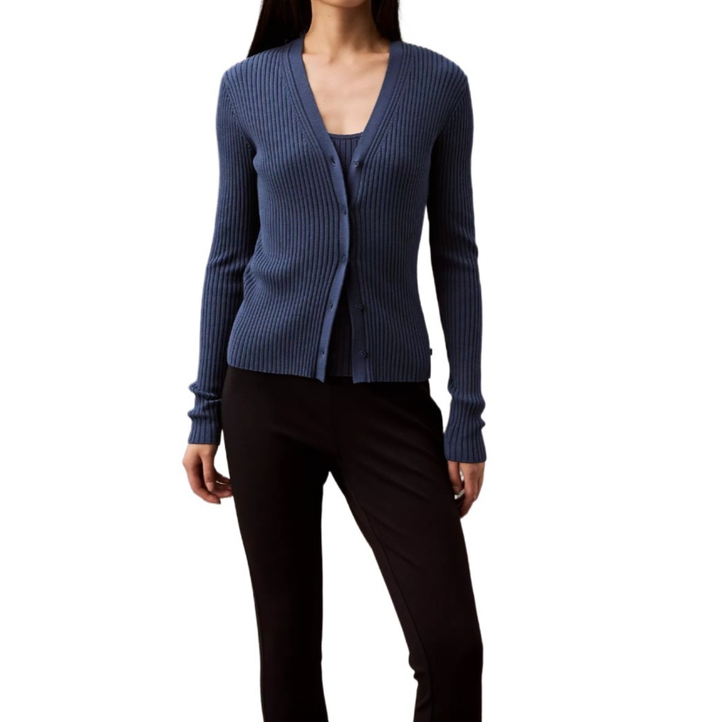 Calvin Klein Women’s Ribbed Cotton Cardigan Sweater Navy Blue Size M