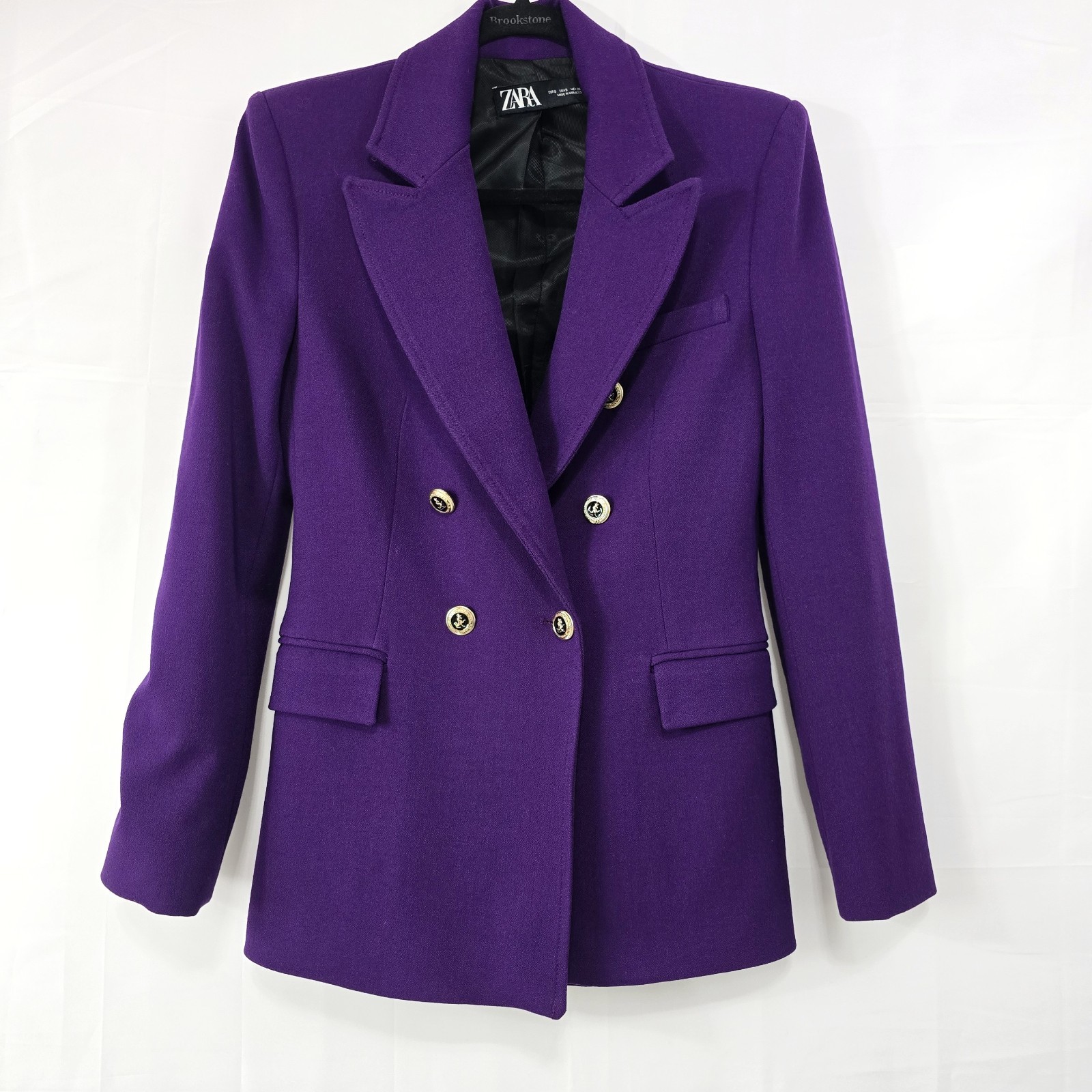 Zara Purple Double-Breasted Blazer Gold Buttons | Women’s Size S