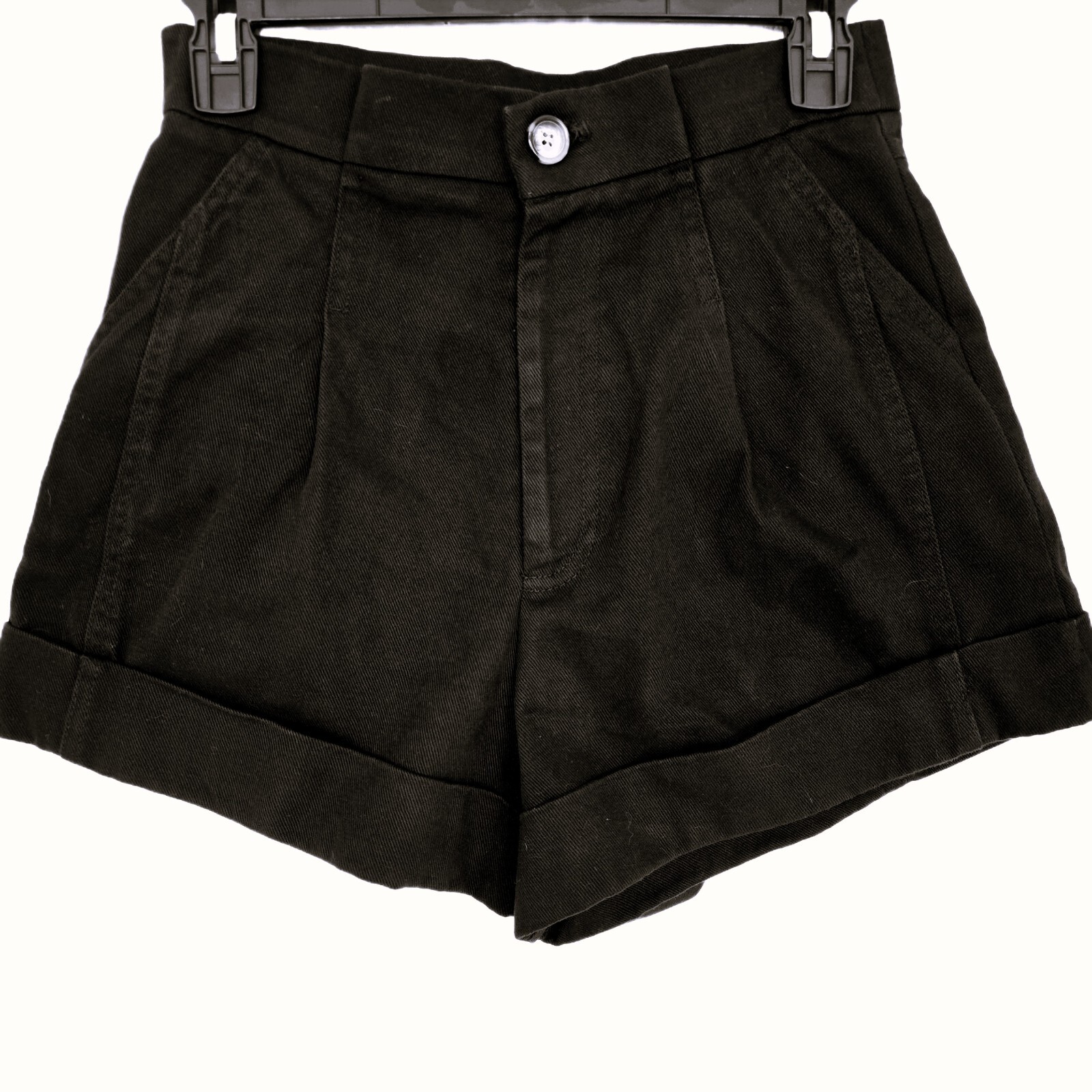 Zara Women's Black High-Waist Paperbag Shorts S 100% Cotton Pleated
