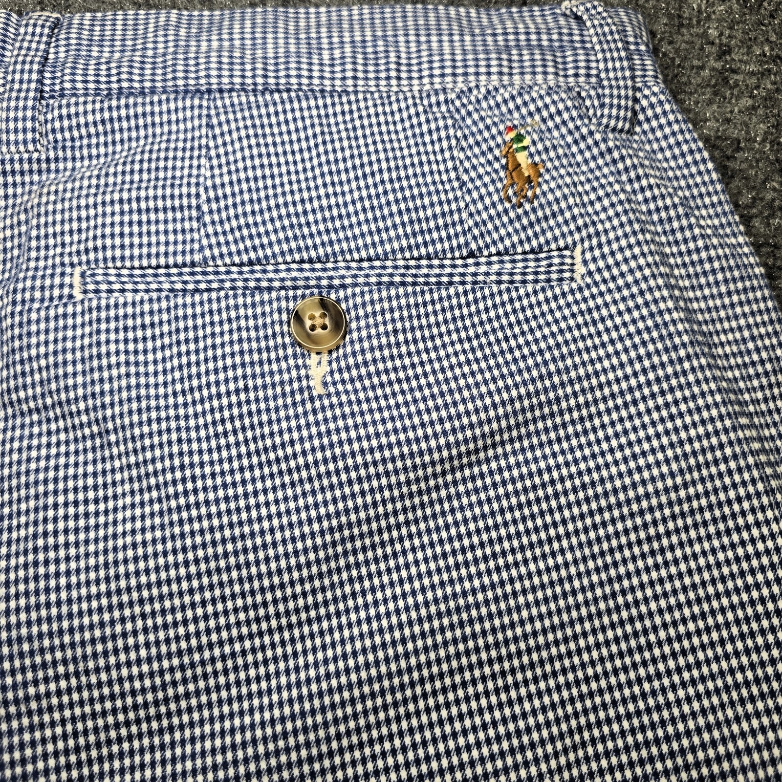 Polo Ralph Lauren Men’s Shorts 36 Blue White Houndstooth Chino Stretch Fit