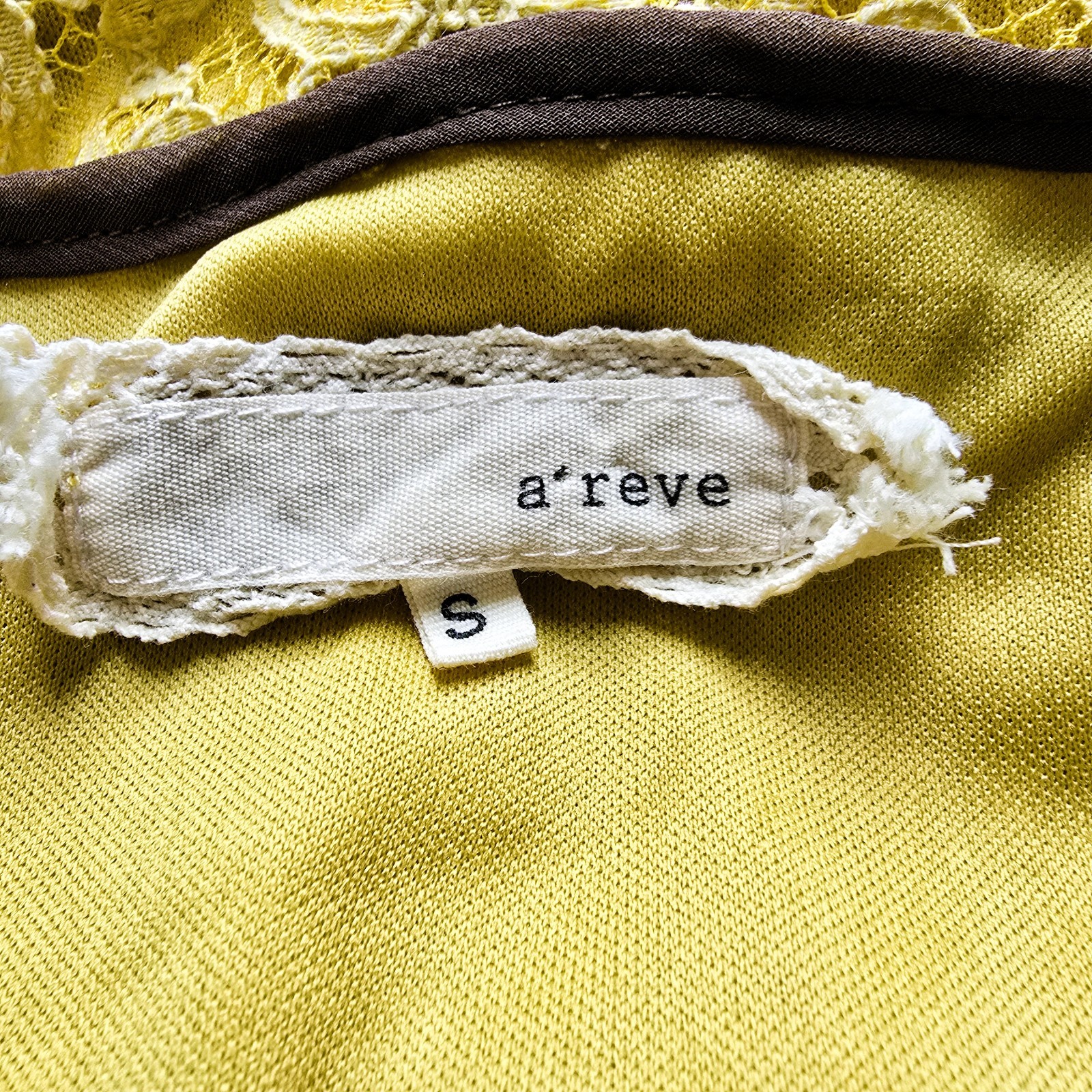 A’Reve Yellow Lace Dress Women’s Size S Romantic Boho with Ruffle Hem