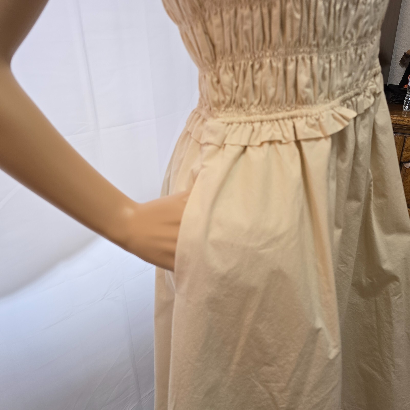 English Factory Women's Ruffled Shoulder Straps Midi Dress | Beige | Size S