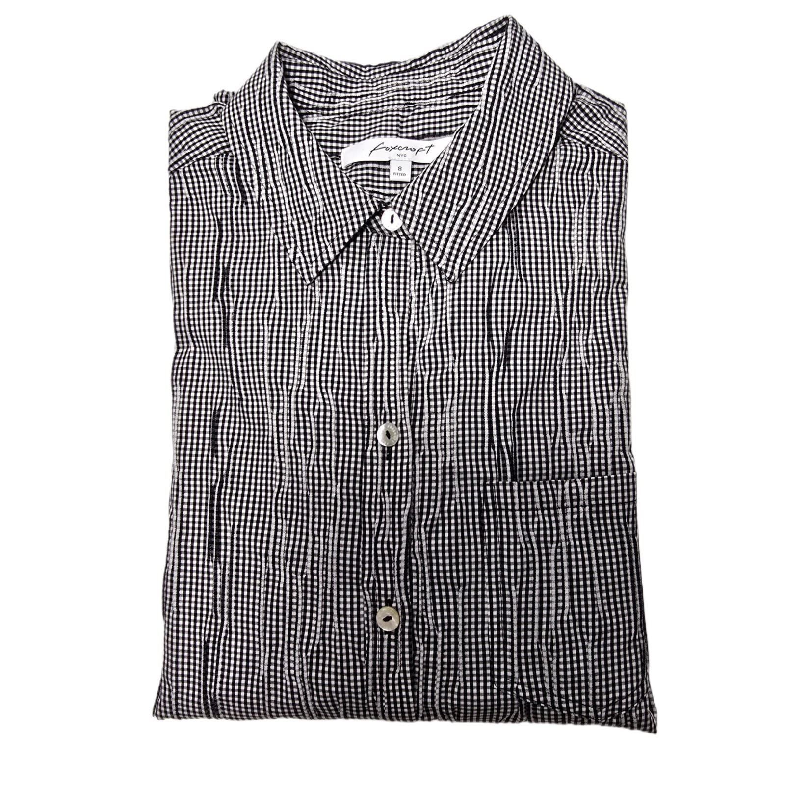 Foxcroft Women's Textured Gingham Stretch Shirt Black & White Size 8