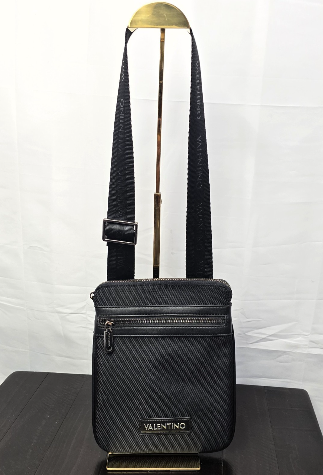 Valentino Men's Anakin Black Flight Crossbody Bag Canvas Leather Trim - Used